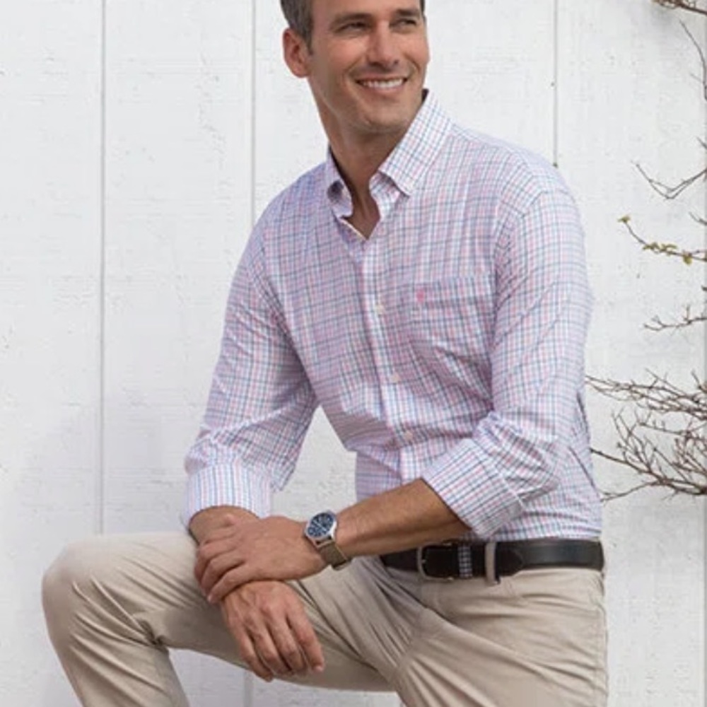 johnnie-O Pink and Blue Plaid Button-Down Shirt